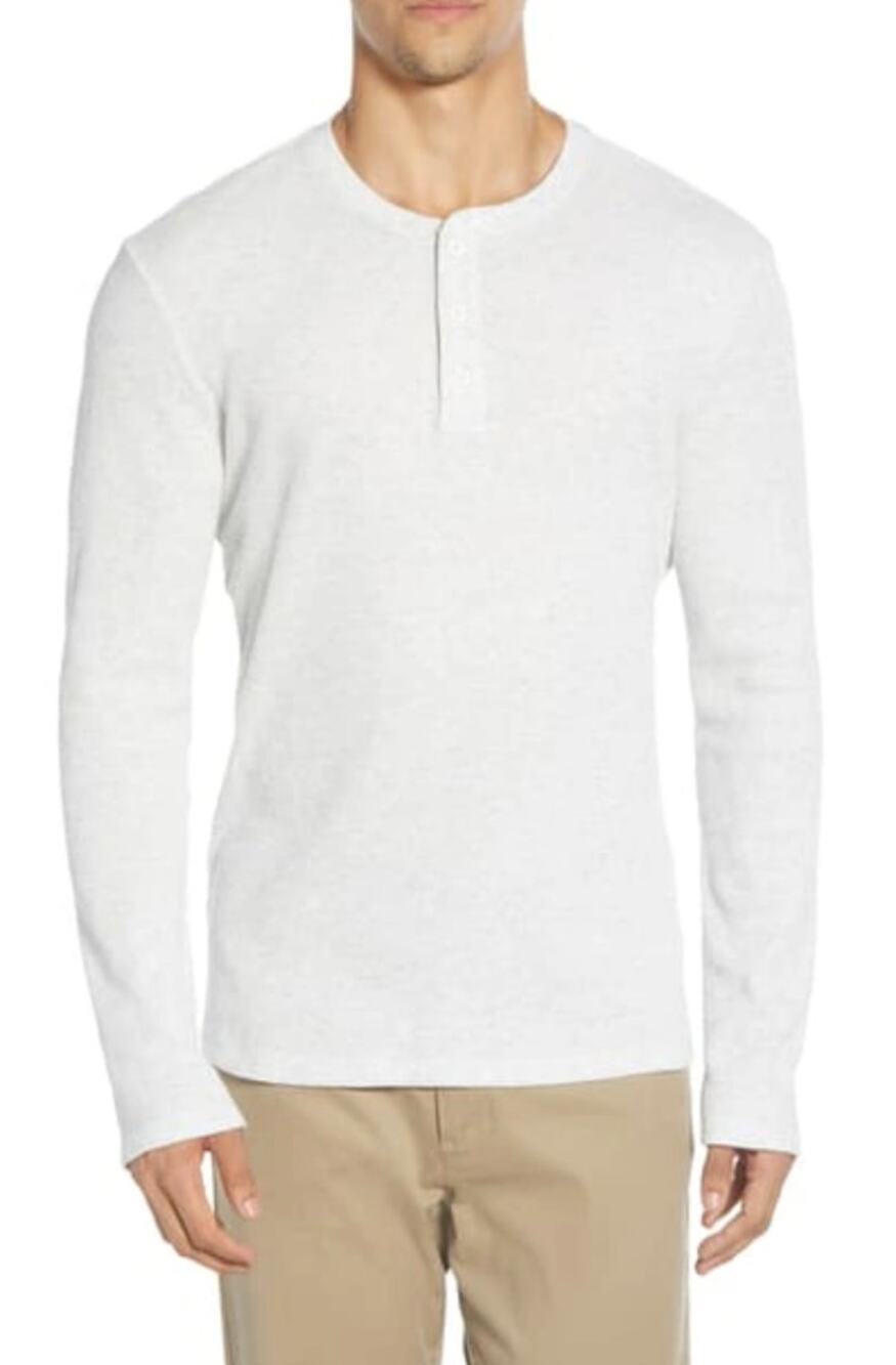 VINCE Men Lt Gray Double-Knit Long Sleeve Cotton Waffle Knit Henley Shirt Top XL